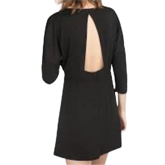ZARA Y2K Crew Neck Open Back Batwing Dolman Sleeves Mini Dress Black M - Picture 1 of 7